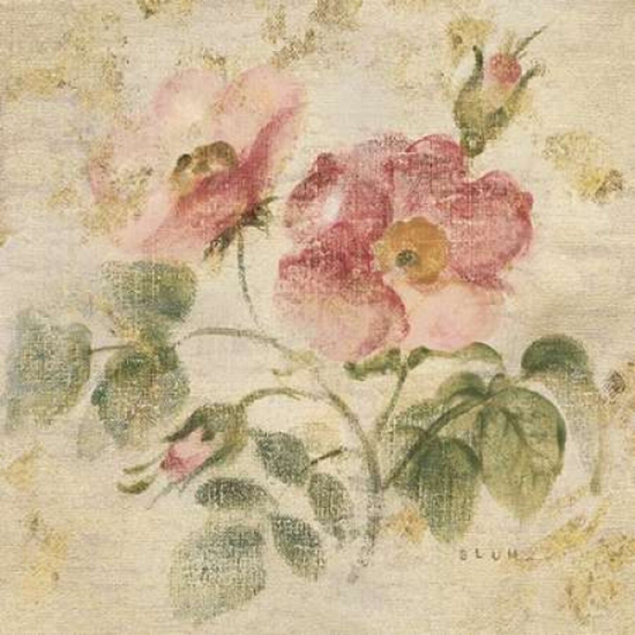 Burgundy Rose on Antique Linen Light Gold Poster Print by Cheri Blum - Item # VARPDX18727